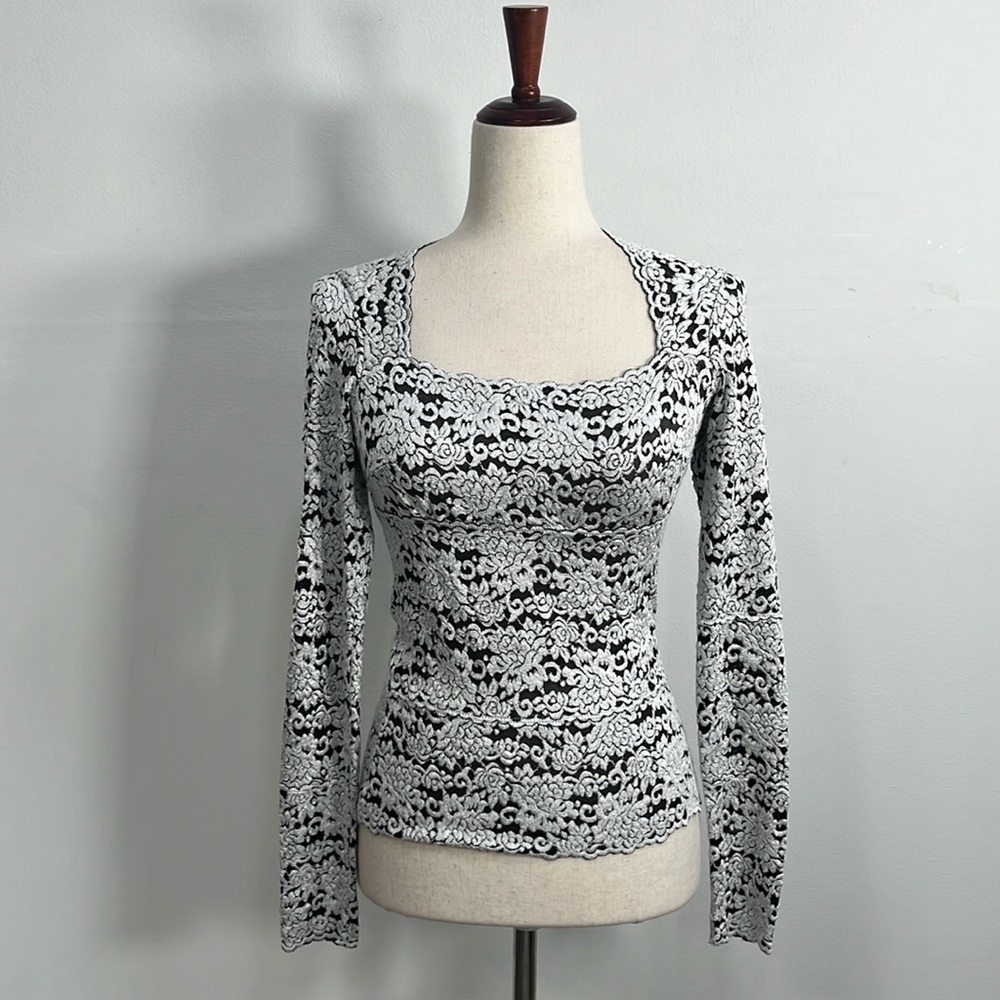 Cache vintage long sleeve top y2k embroidered coquette elegant size s